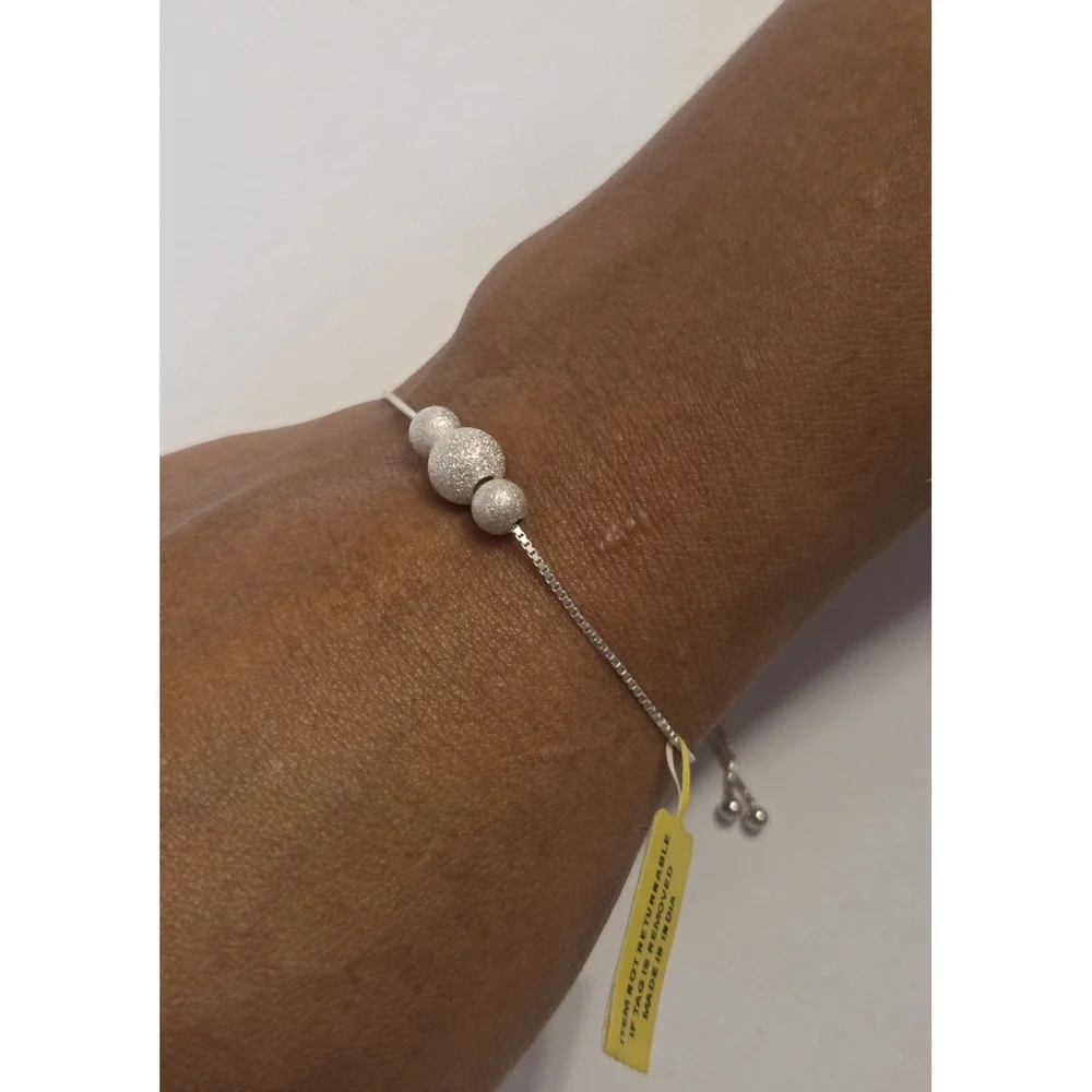 Sterling Silver Bolo Slide Adjustable‎ Ball Bracelet Box Chain 8.5